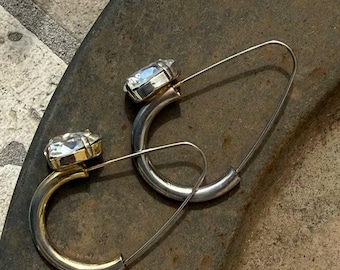 Vintage prom earrings, minimalist earrings.Italian earrings silver tone English Lock Earrings 1970s.