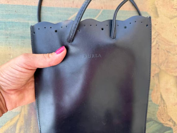 ヴィンテージのブラックレザートートバッグ、FURLA 1990 年代