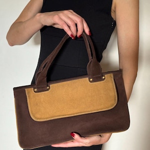 Vintage brown suede clutch purse Stefanel 1990s.Elegant handbag