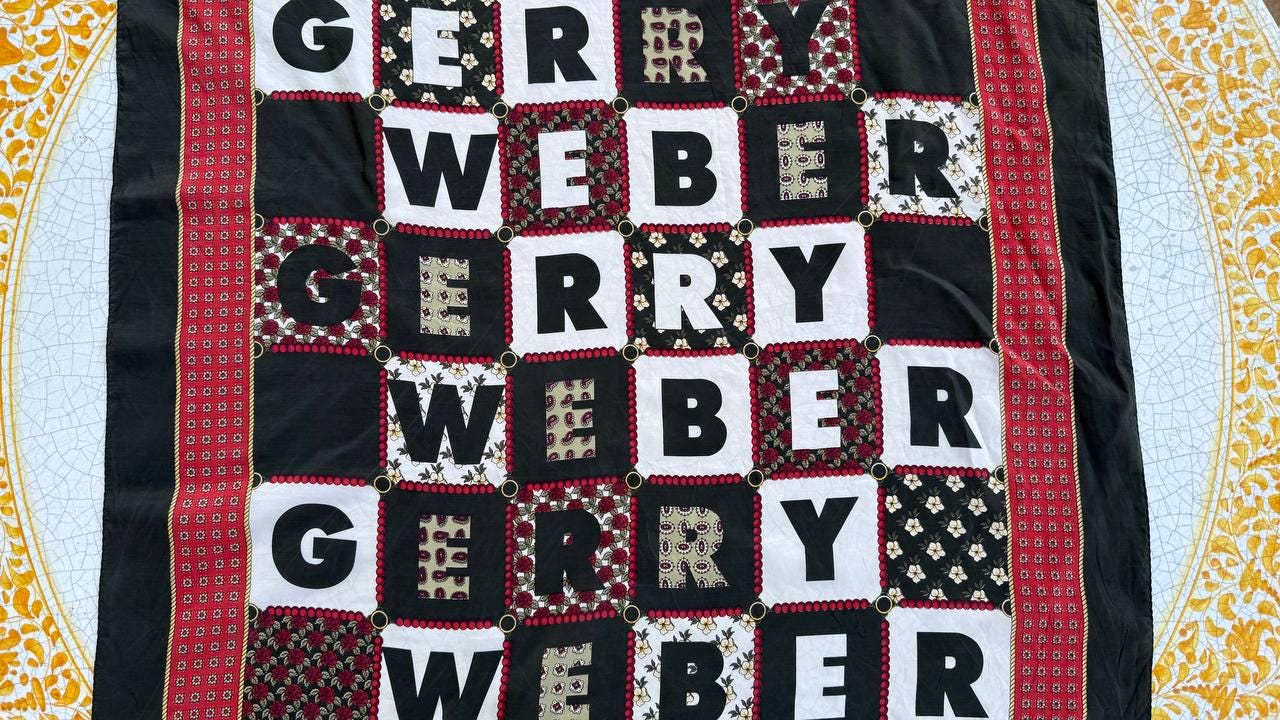 Vintage silk scarf 2000s  Garry Weber scarf , rectangular  designer silk scarf letters print.