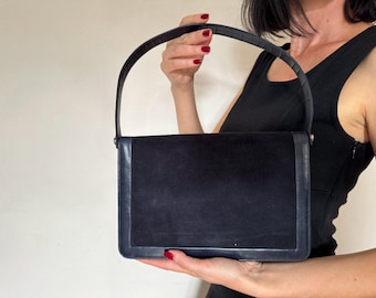 Vintage Italiaanse suède clutch, elegante avondtas