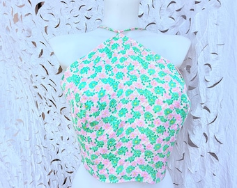 Vintage Zara floral halter Top size L.  Satin crop top tie back. Sexy camisole. Y2k fashion