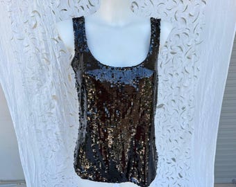Black sequin tank top RALF LAUREN 2000s. Glam y2k fashion disko top size M.