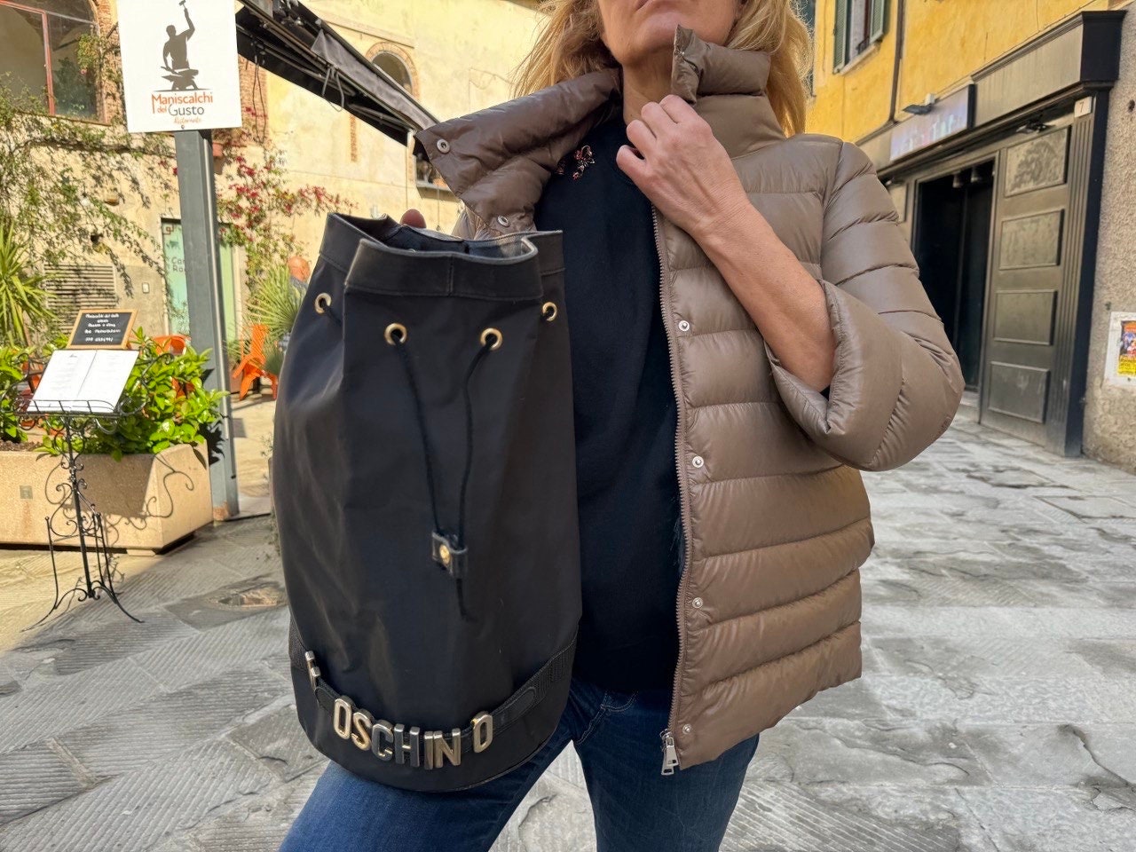 MOSCHINO BUCKET LEATHER BACKPACK ? Authentic Moschino Milano Leather Biker Jacket Backpack  main image 2
