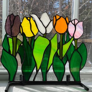 Stained Glass Tulip Stand