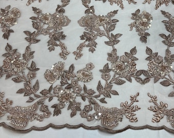 Beaded Lace Fabric Embroidered on 100% Polyester Net Mesh | Lace USA - GD-117