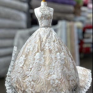 Corded & Sequined Bridal Lace Fabric Embroidered on 100% Polyester Net Mesh | Lace USA - 97211W-SB