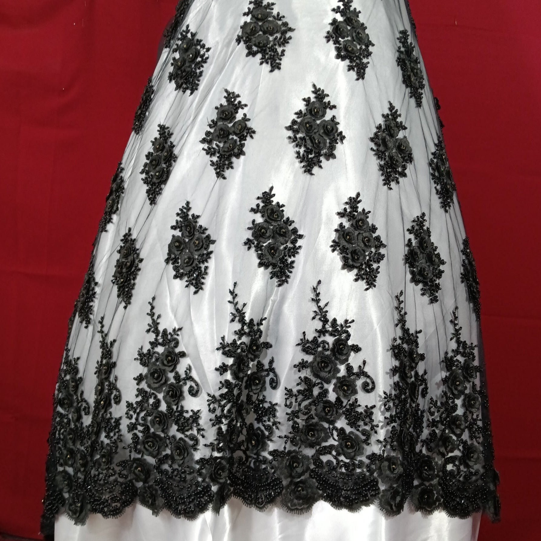 3D Rhinestone Flower Fabric - Black - 3D Flower Beaded Clusters with Sequins and Rhinestones By Yard