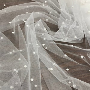 100% Polyester 2-Way Stretch Net Mesh Fabric with Scattered Pearls | Lace USA - Net Pearl