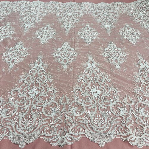 Beaded & Corded Bridal Lace Fabric shops Embroidered on 100% Polyester Net Mesh | Lace USA