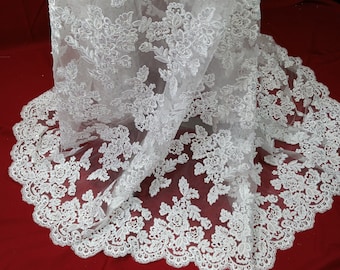 Beaded & Corded Bridal Lace Fabric Embroidered on 100% Polyester Net Mesh | Lace USA