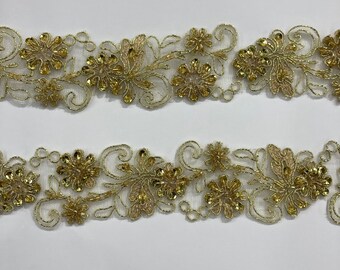 Beaded & Corded Lace Trimming Embroidered on 100% Polyester Net Mesh | Lace USA - 96283W-BP