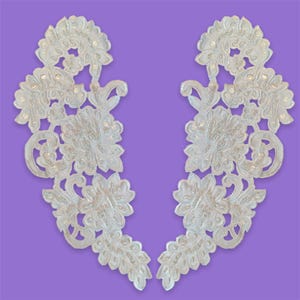 Beaded Lace Applique with Pearls & Sequins on Satin | Lace USA - 89878S-BP