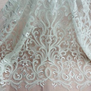 Beaded Lace Fabric Embroidered With Fuzzy Thread on 100% Polyester Net Mesh | Lace USA - GD-12265