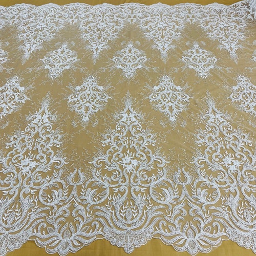 Beaded & Corded Bridal Lace Fabric shops Embroidered on 100% Polyester Net Mesh | Lace USA