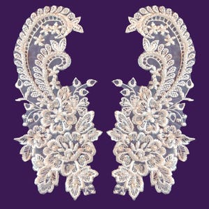 Beaded Bridal Lace Applique Embroidered on 100% Polyester Organza | Lace USA - 87655N-BP