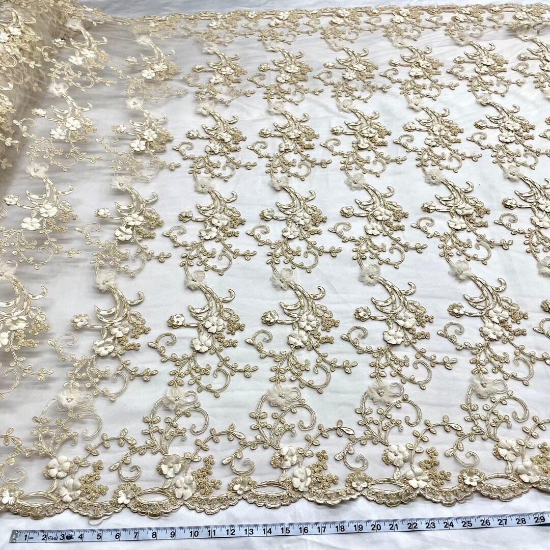 Beaded 3D Floral Lace Fabric Embroidered on 100% Polyester Net Mesh ...