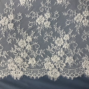 3 Yards Precut Beaded Chantilly Embroidered Lace Fabric with Eyelash Scallop  | Lace USA