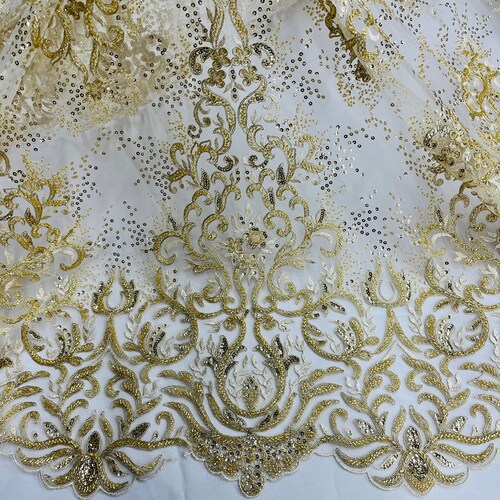 Beaded & Corded Bridal Lace Fabric shops Embroidered on 100% Polyester Net Mesh | Lace USA