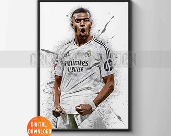 Kylian Mbappe Poster, Wall Art Printable, Football, Digital Download, Kids Decor, Man Cave, Gift, Sports Art