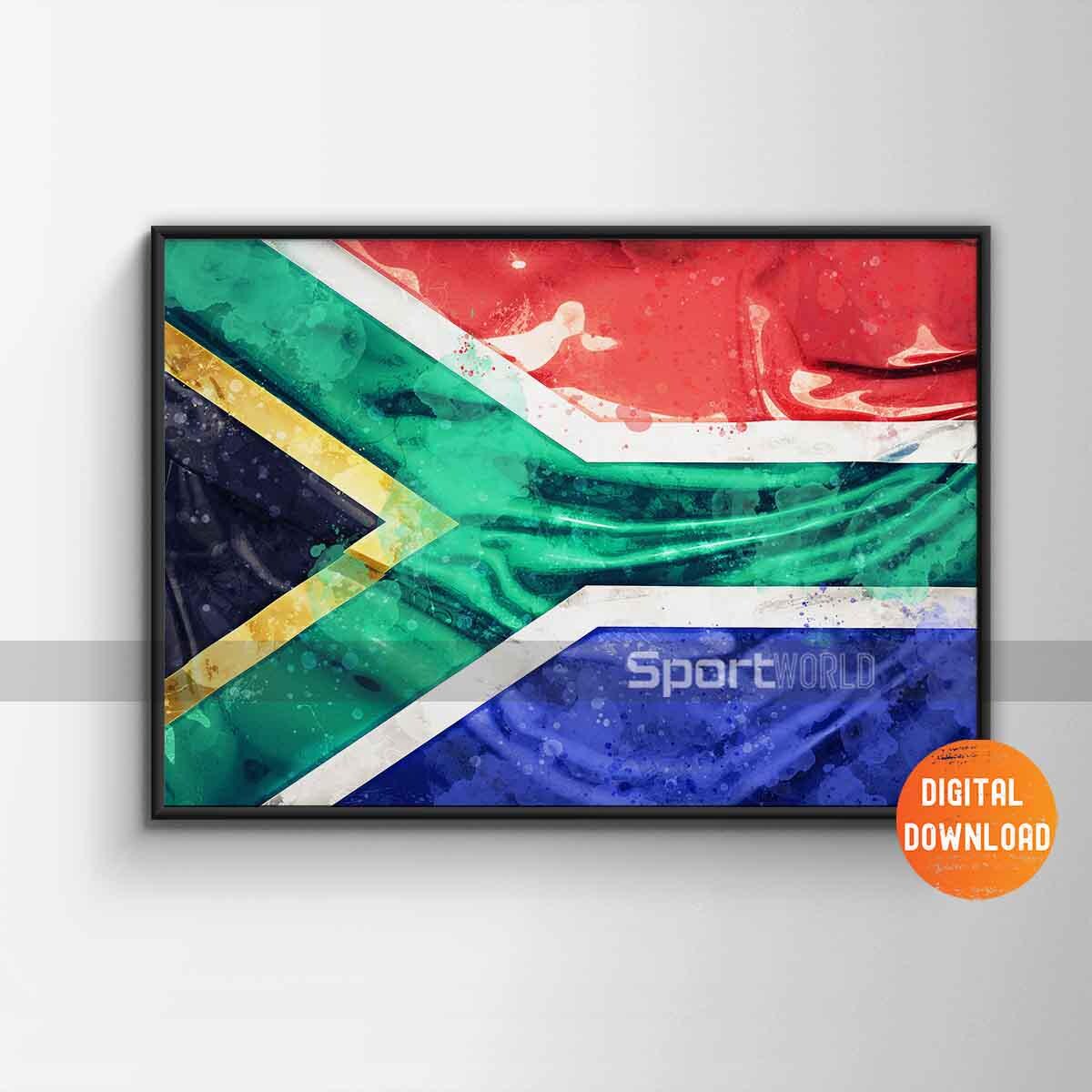 The South African flag Poster, Wall Art Printable, Digital Download, Kids Decor, Man Cave, Gift, Sports Art