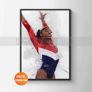 Simone Biles Poster, Wall Art Printable, Artistic Gymnast, Gold Medal, Digital Download, Kids Decor, Man Cave, Gift, Sports Art