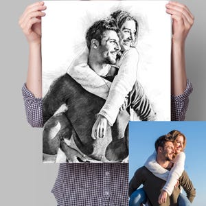 Benutzerdefinierte Zeichnung vom Foto, digitale Malerei, personalisiertes Geschenk, Bleistift Zeichnung Druck, Jubiläumsgeschenke für Frau Mann, Paar Porträt