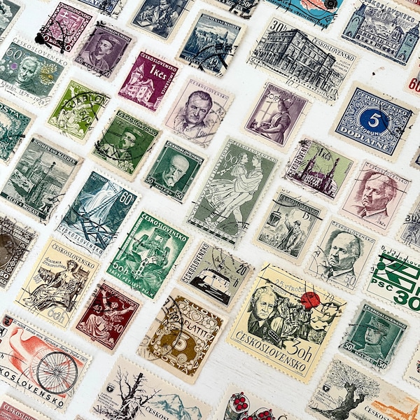 50 Stamp CZECHOSLOVAKIA Fun Pack // Lot of 50 Different Czechoslovakian Stamps // Vintage Stamps // Philately // Scrapbooking, Art Project