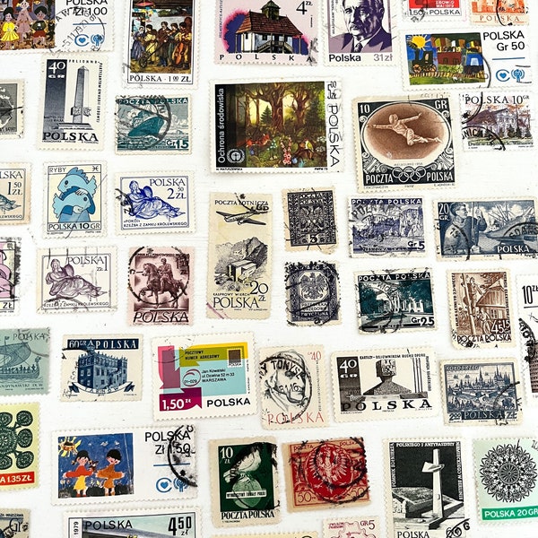 50 Stamp POLAND Fun Pack // Lot of 50 Different Polish Stamps // Vintage Stamps // Philately // Scrapbooking, Art Project