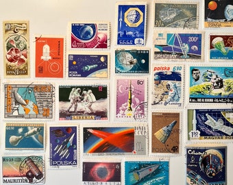 25 Stamp SPACE CASE Fun Pack // Random Lot of 25 Premium Used Outer-space Stamps // Scrapbooking, Art Projects, Journaling, Astronaut