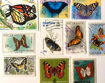 25 Stamp BUTTERFLIES Fun Pack // Random Lot of 25 Premium World Butterfly Stamps // Scrapbooking, Art Projects, Journaling, Crafting