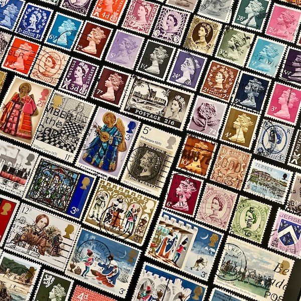 50 Stamp GREAT BRITAIN Fun Pack / Lot of 50 Different British Stamps // Vintage Stamps // Philately // Scrapbooking, Art Project