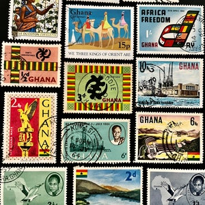 Paquete divertido de 20 sellos de Ghana / Lote de 20 sellos ghaneses usados al azar / Sellos antiguos / Proyecto de arte / Scrapbooking / Diario