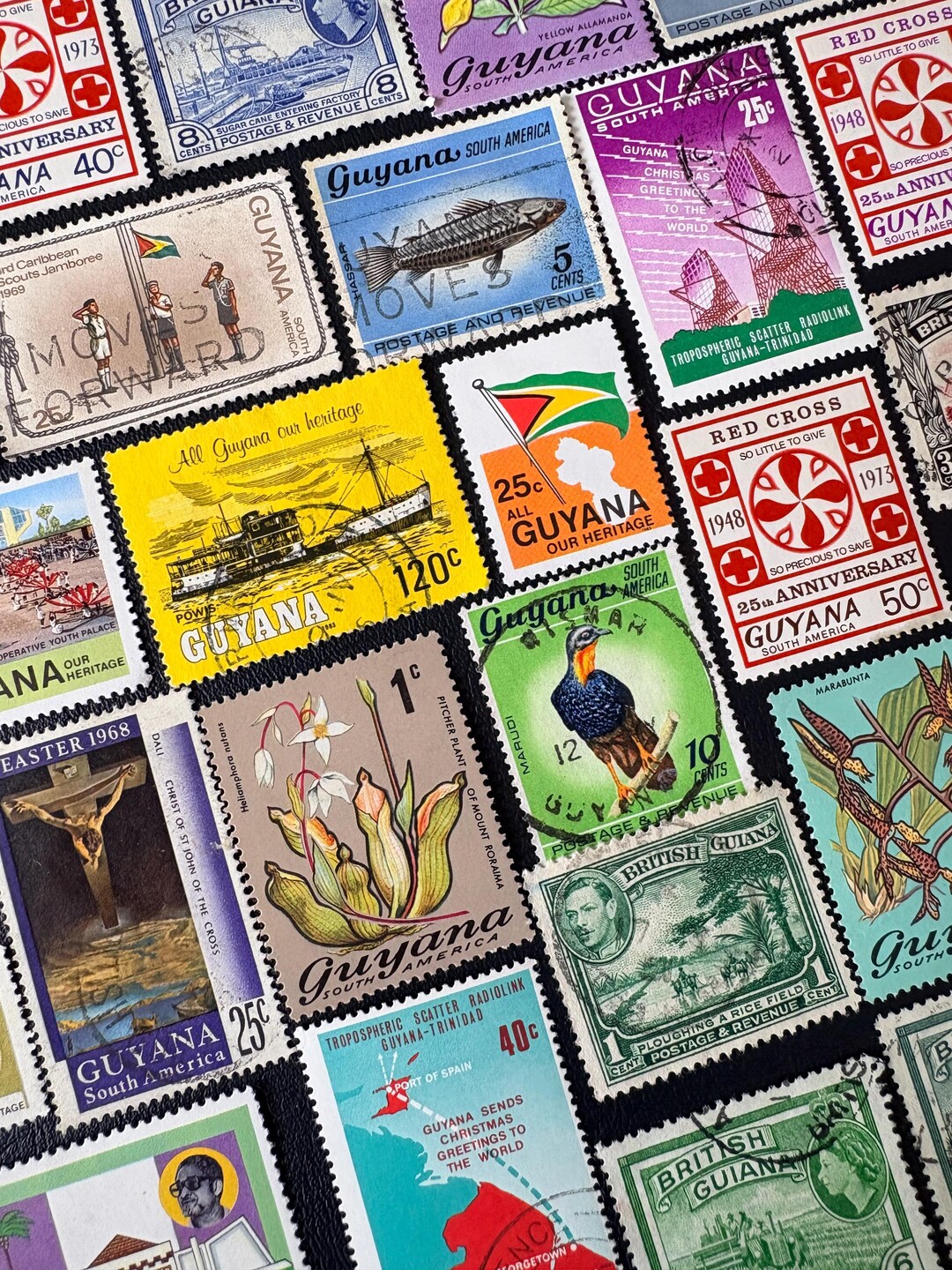 GUYANA Stamp Fun Pack: 20 Different Used Random GUYANESE Vintage Stamps ...