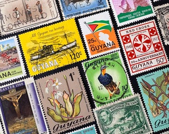 Paquete divertido de 20 sellos de GUYANA / Lote de 20 sellos guyaneses usados diferentes / Sellos vintage / Filatelia / Scrapbooking / Proyecto artístico