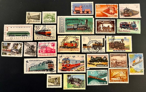 TRAINS & RAILWAY Stamp Fun Pack: 25 Used Random World Train  display picture 1