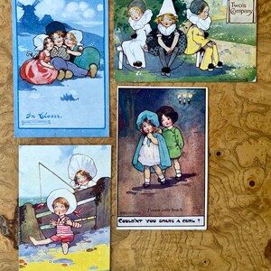Lote de cuatro (4) Agnes Richardson Little Tots Postales vintage SIN USAR / Intercambio de postales / Scrapbooking / Diario / Proyecto de arte / Bebé
