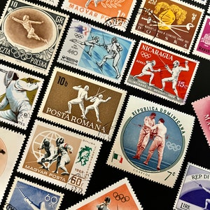 25 Stamp FENCING Fun Pack // Random Lot of 25 Premium World SWORD FIGHTING Stamps // Scrapbooking, Art Projects, Journaling