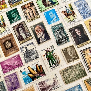 Pack de 50 sellos ESPAÑA // Lote de 50 sellos ESPAÑOLES usados diferentes // Sellos antiguos // Filatelia // Scrapbooking, Proyecto de arte