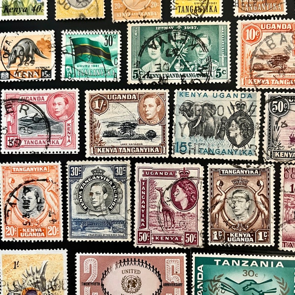 20 Stamp Kenya, Uganda, Tanganyika, Tanzania Fun Pack // Lot of 20 Different KUT Stamps // Vintage Stamps // Art Project // Scrapbooking