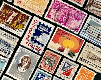 20 Stamp Dominican Republic Fun Pack // Lot of 20 Different Used Dominican Stamps // Vintage Stamps // Art Project // Scrapbooking