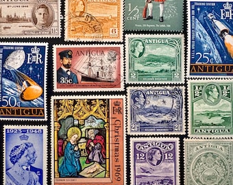 Pacchetto divertente di 20 francobolli di Antigua // Lotto di 20 francobolli di Antigua usati, assortiti // Francobolli vintage // Progetto artistico // Scrapbooking