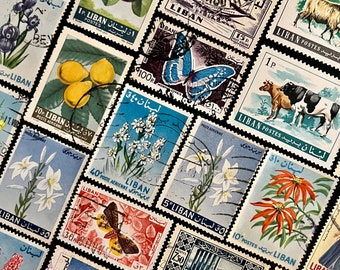 20 Stempel LIBANON Fun Pack / Lot von 20 verschiedene, zufällig verwendete LIBANESISCHE Briefmarken / Vintage Briefmarken / Philatelie / Scrapbooking / Kunstprojekt