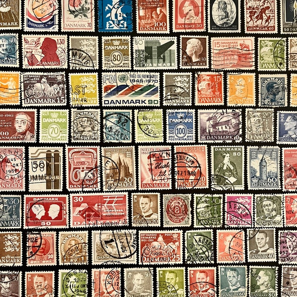 50 Stamp DENMARK Fun Pack / Lot of 50 Different DANISH Stamps // Vintage Stamps // Philately // Scrapbooking, Art Project