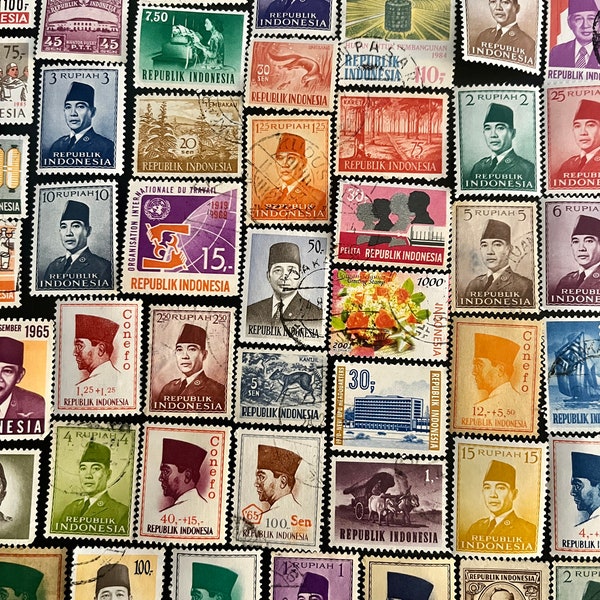 50 Stamp INDONESIA Fun Pack // Lot of 50 Different INDONESIAN Stamps // Vintage Stamps // Philately // Scrapbooking, Art Project