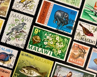 20 Stempel MALAWI Fun Pack // Lot von 20 verschiedenen malawischen Stempeln // Vintage Stempel // Kunstprojekt // Scrapbooking