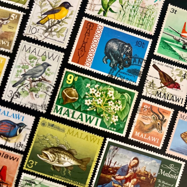 20 Stamp MALAWI Fun Pack // Lot of 20 Different Malawian Stamps // Vintage Stamps // Art Project // Scrapbooking
