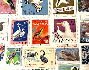 BIRD Stamp Fun Pack: 25 Random Used World Bird Vintage Stamps // Scrapbooking, Audubon, Ornithologist