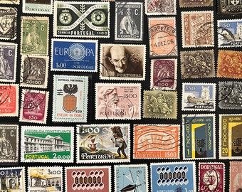 50 Stamp PORTUGAL Fun Pack // Lot of 50 Different Random Used PORTUGUESE Stamps // Vintage Stamps // Philately // Scrapbooking, Art Project