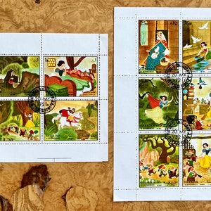 Zehn (10) Vintage Schneewittchen & die 7 Zwerge CTO Briefmarken von SHARJAH 1972 / Walt Disney / Cartoon / Märchen / Vereinigte Arabische Eremiten / VAE